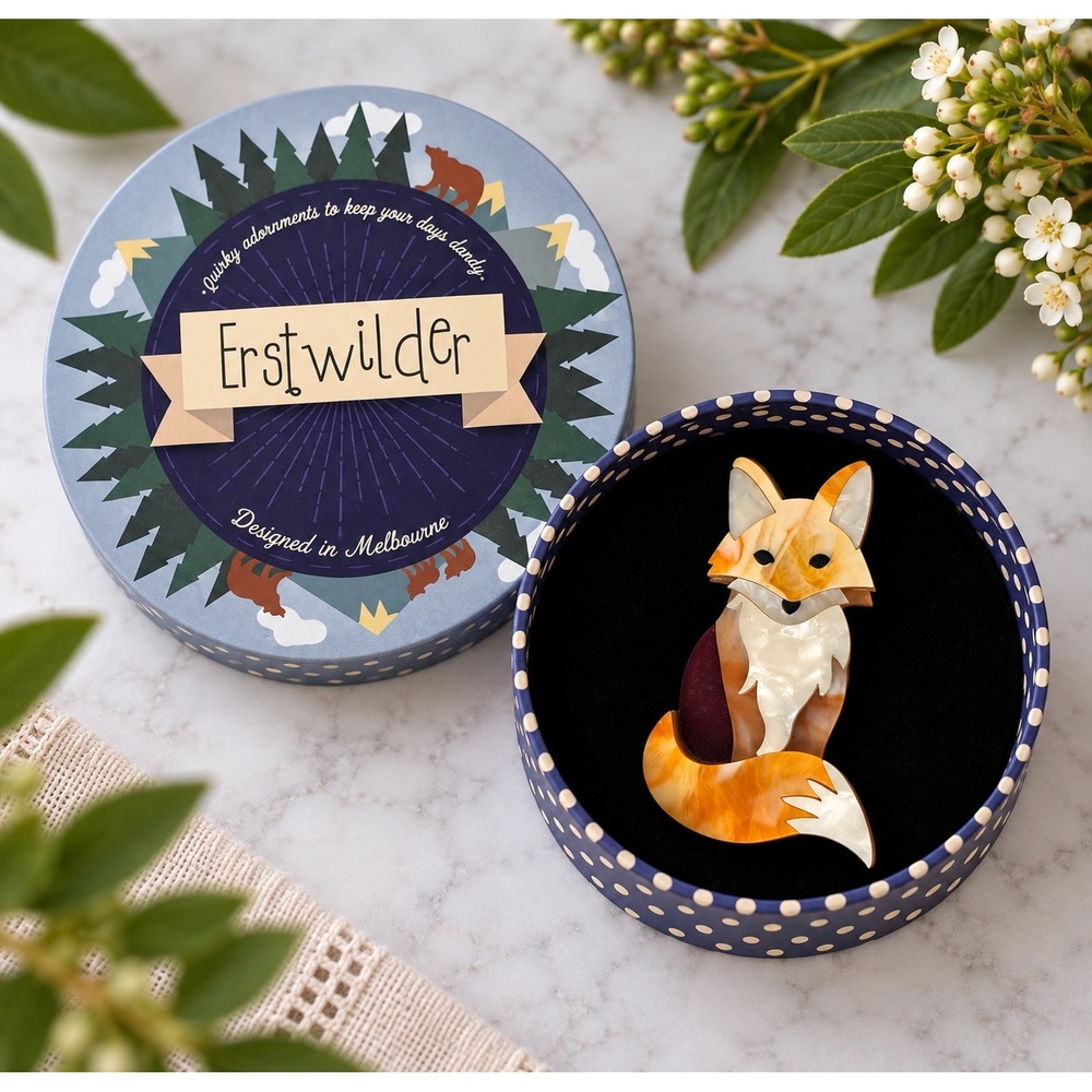 NWT Erstwilder Mini Mulder Fox Brooch 2020 Marbled Resin Pin Nature Jewelry